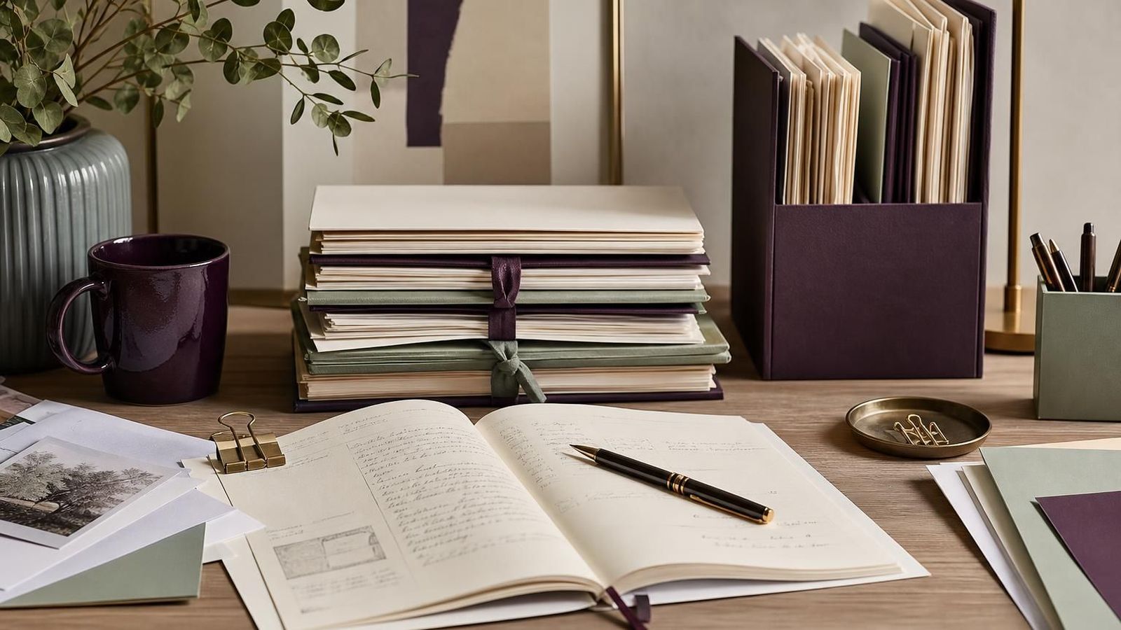 Editorial notes and care source records on a desk