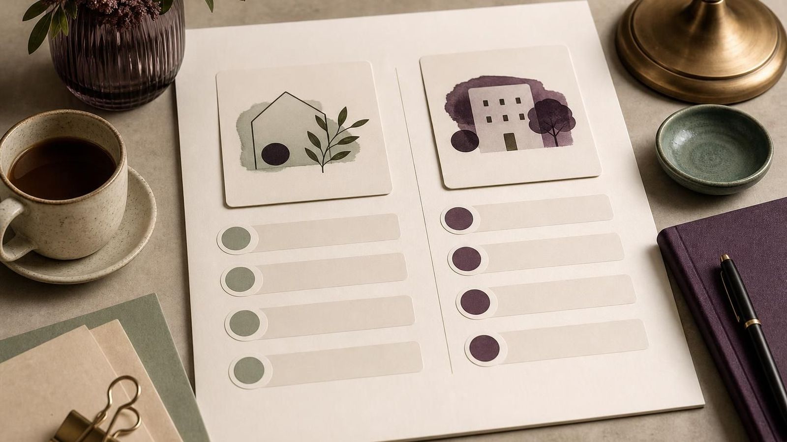 A care options worksheet with home care and care home columns