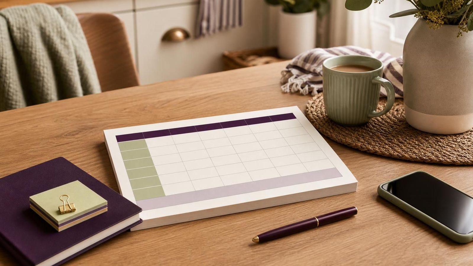 A weekly home care schedule on a kitchen table